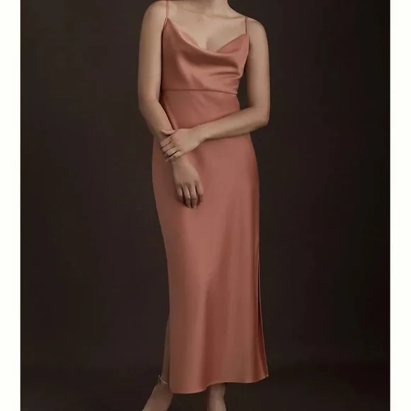 knee length dresses for ladies Ted Baker Miinta Satin Cowl Neck Midi Slip Dress Women's – Kicks Machine